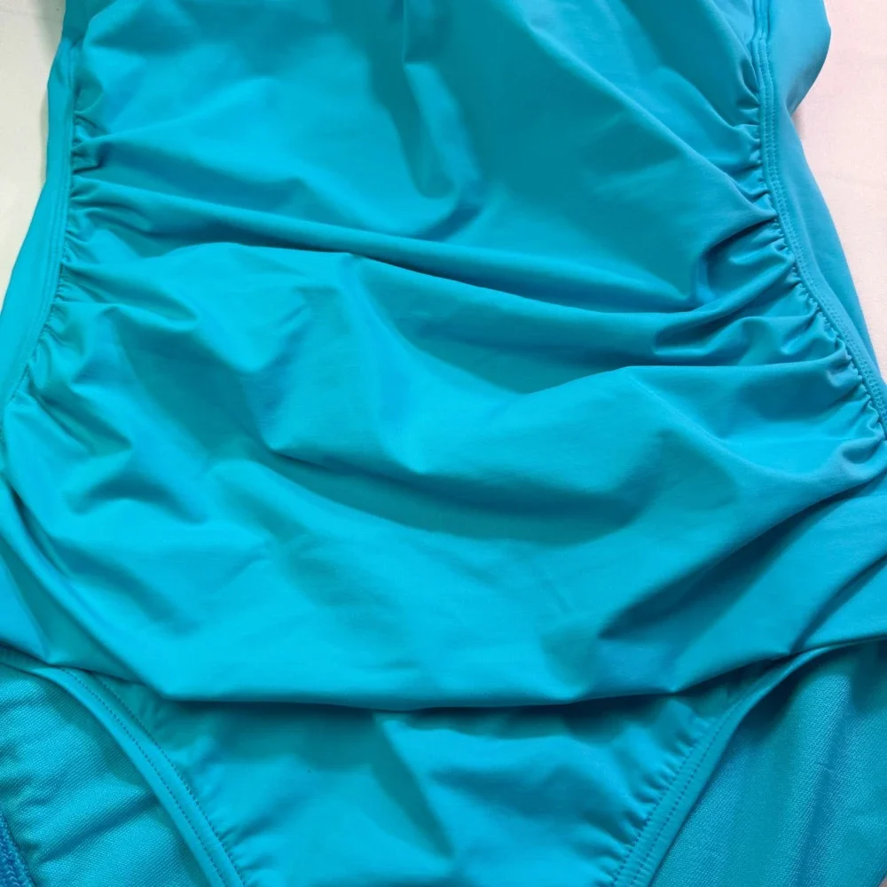 Tommy Bahama Womens Turquoise Ruched One Piece Swimsuit TSW31024P Size 10